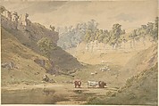 Cattle at a watering hole in a valley, John Henry Mole  British, Watercolor over graphite with gouache (bodycolor) and reductive techniques