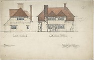 South Elevation and East or Entrance Elevation of a House, Charles Edward Mallows  British, Pen and ink, over graphite, with watercolor