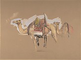 Two Camels, John Frederick Lewis (British, London 1804–1876 Walton-on-Thames), Watercolor and  gouache (bodycolor) over black chalk on brownish paper
