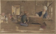 Arab School, John Frederick Lewis (British, London 1804–1876 Walton-on-Thames), Watercolor and  gouache (bodycolor) over black chalk on brownish paper