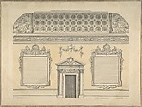 Design for Section of a Rococo Room, with a Coved Ceiling and Ornamented Corinthian Doorway, Thomas Lightoler British, Graphite, pen and ink, brush and wash and yellow watercolor