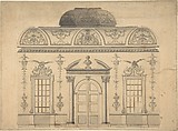 Design for the Decoration of the Window Door Wall of a Rococo Room with a Coved Ceiling and Coved Central Fanlight (Section), Thomas Lightoler British, Pen and ink, brush and wash