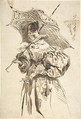 Lady with a Parasol, Achille-Jacques-Jean-Marie Devéria (French, Paris 1800–1857 Paris), Pen and brown ink