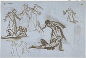 Sheet of figure studies, Narcisse-Virgile Diaz de la Peña (French, Bordeaux 1808–1876 Menton), Pen and brown ink