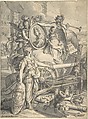 Allegorical Homage to the Duc du Maine, Grand Maître de l'Artillerie, Antoine Dieu (French, Paris 1662–1727 Paris), Pen and black ink, gray wash over traces of red chalk