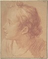 Head of a Young Girl, Jacques Dumont, called le Romain (French, Paris 1701–1781 Paris), Red chalk, heightened with white, on beige paper