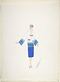 Design for Davidow, New York: Dress of White, Blue and Green with Border of Sea Ripples and Fish at Hips and Sleeves and a Hat, Erté (Romain de Tirtoff)  French, born Russia