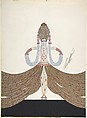 "La Richess" Costume Design with Ropes of White and Red Beads and a Large Gold Headdress for "L'Or," Ziegfield Follies, Erté (Romain de Tirtoff) French, born Russia, Gouache and metallic paint
