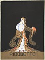 Design for Blue and White Dress and Leopard-lined Robe for Ganna Walska in "Rogoletto" the by the Chicago Opera Company, Erté (Romain de Tirtoff)  French, born Russia, Gouache and metallic paint