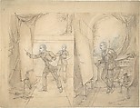 Two Views of an Artist's Studio, possibly that of Eden Upton Eddis, Anonymous, British, 19th century  British, Pen and brown ink, brush and brown and blue wash, over black and white chalk