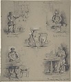 Five drawings showing the manufacture of china, Anonymous, British, 19th century British, Graphite, white chalk, pen and ink, on gray paper