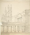 View of the Abbey and Great Pump Room at Bath, Through the Colonnade Added by Thomas Baldwin, 1786-9, Anonymous, British, 19th century  British, Brush and wash over graphite