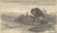 Landscape with Cottages and a Sheepcot, Anonymous, British, 19th century British, Brush and wash, touches of gouache (bodycolor), over graphite, on card