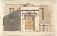 Domed Projecting Rectangular Entrance to a House near Russell Square, Anonymous, British, 19th century British, Watercolor and pen and ink