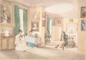 An interior at Hatton, Warwickshire, Granddaughters of Dr. Samuel Parr  British, Watercolor