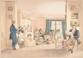 An interior at Hatton, Warwickshire, Granddaughters of Dr. Samuel Parr  British, Watercolor
