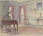 View of a Living Room with Piano, Anonymous, British, 20th century British, Watercolor