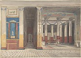 Interior view, including atrium, of the Pomeian Court at the Crystal Palace, Anonymous, British, 20th century  British, Graphite and watercolor