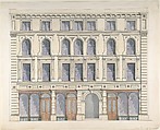 Design for a City Building with Three Shops on the Ground Floor, Anonymous, British, 19th century  British, Pen and ink, brush and wash and watercolor