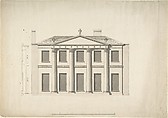 Design for a Building Façade of Two Storeys and Five Bays, with a Pediment and an Adamesque Portico, Elevation and Wall Plan, Anonymous, British, 18th century  British, Pen and ink, brush and wash