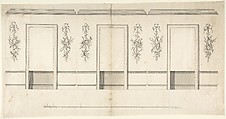 Wall Decorated with Musical and Military Trophies and Three Windows, Anonymous, British, 18th century  British, Pen and ink, brush and gray wash