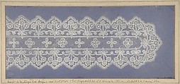 Design for lace, Anonymous, British, 19th century  British, White gouache on blue prepared ground