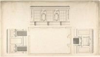 Room Design Showing Plan and Three Wall Elevations, Anonymous, British, 18th century  British, Pen and ink and watercolor