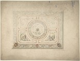 Design for a Ceiling with Lion and Lioness, Anonymous, British, 19th century British, Pen and ink and watercolor