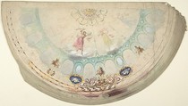 Half of a Circular Ceiling Design with Nymphs, Anonymous, British, 19th century  British, Pen and ink and watercolor