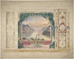 Wall Design with a Trompe l'Oeil Balcony Overlooking a Mountainous Harbor, Anonymous, British, 19th century  British, Pen and ink and watercolor