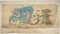 Grotesque Frieze, Anonymous, British, 19th century British, Watercolor on tracing paper