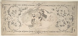 Design with Dancers in a Cartouche, Anonymous, British, 19th century  British, Pen and ink, brush and wash