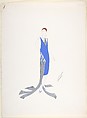 Design for Blue Dress with Beaded Patches at Hip and Trailing Silver Sashes for "Manhattan Mary, " Majestic Theater, New York, Erté (Romain de Tirtoff)  French, born Russia