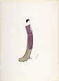 Design for Purple Dress with Open-Work Back and Ornament of Red Beads and Trailing Gold Tassles for "Manhattan Mary," Majestic Theater, New York, Erté (Romain de Tirtoff) French, born Russia, Gouache and metallic paint