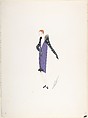 Design for Metallic Blue Evening Dress with Green and White Beads for "Manhattan Mary," Majestic Theater, New York, Erté (Romain de Tirtoff)  French, born Russia, Gouache and metallic paint