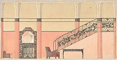 Design for a Hallway with Wrought-iron Details, Georges de Feure (French, Paris 1868–1943 Paris), Graphite, ink, watercolor, and metallic paint