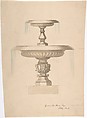 Design for a Fountain with Two Basins (recto); Another design (verso), Anonymous, British, 19th century, Pen and ink, brush and wash