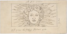 Head of Apollo in Glory, Anonymous, British, late 18th–early 19th century  British, Pen and brown ink over graphite