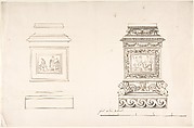 Two pedestals with classical scenes, Anonymous, British, 18th century  British, Pen and brown ink, brush and gray wash