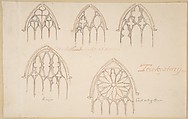 Gothic Window Traceries, Tewkesbury; Tomb (verso), Anonymous, British, 19th century  British, Pen and ink, brush and wash, over graphite