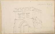 Abbey Gateway, Tewkesbury; Figure from Tomb at Great Malvern (verso), Anonymous, British, 19th century  British, Graphite