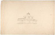 Design for a Centrally Planned Domed Building with Porticos, Perspective, Anonymous, British, early 19th century  British, Pen and ink