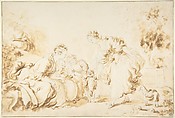 The Education of a Dog, After Jean Honoré Fragonard (French, Grasse 1732–1806 Paris), Black chalk, brush and brown wash