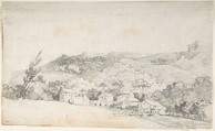 Farm Buildings with Water Mill, Jean Honoré Fragonard (?) French, Black chalk