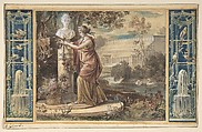 An Allegory of Empress Josephine as Patroness of the Gardens at Malmaison, baron François Gérard (French, Rome 1770–1837 Paris), Watercolor and pen and black ink, over black chalk underdrawing on paper, laid down on board