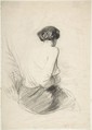 Woman Seated, Seen from Back, Paul Gavarni [Chevalier] (French, Paris 1804–1866 Paris), Black chalk on paper