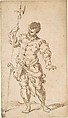 Soldier with Halberd, Attributed to Claude Gillot (French, Langres 1673–1722 Paris), Pen and brown ink, brush and brown wash