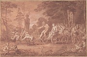 The Stalled Procession, Claude Gillot (French, Langres 1673–1722 Paris), Point of brush with gouache and red wash, over pen and black ink underdrawing, on prepared white laid paper