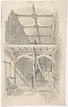 Design for a Tudor Paneled Hall and Staircase, Anonymous, British, 19th century British, Graphite, pen and ink, brush and wash
