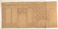 Design for a Gothic Wall Containing a Door and Fireplace, Anonymous, British, 19th century British, Pen and ink